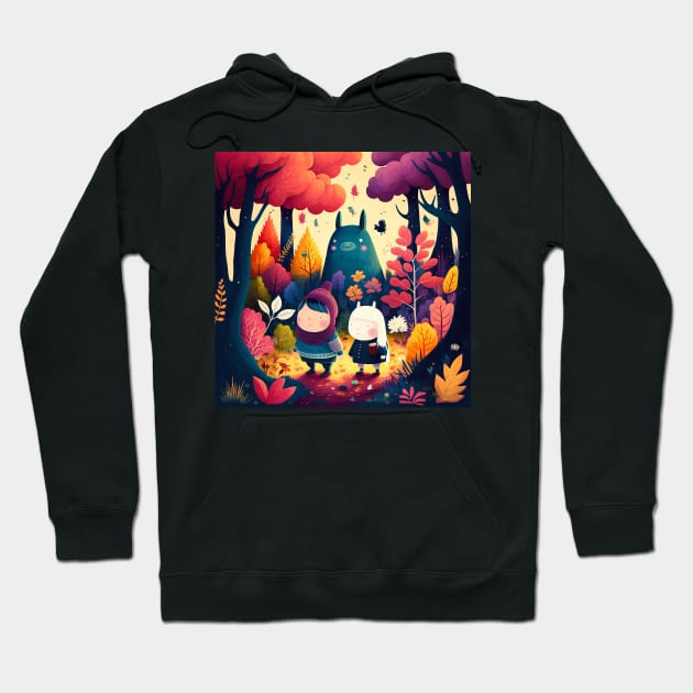 Colorful Scandinavian Forest Children and Creatures Hoodie by peachycrossing